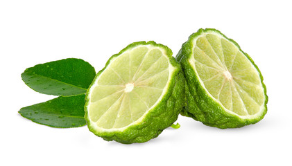 Fototapeta na wymiar Bergamot fruit with cut in half isolated on white background. Clipping path.