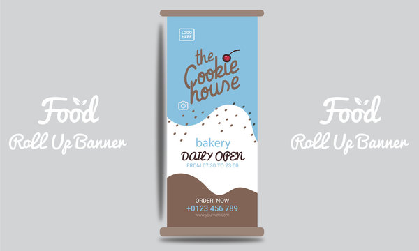 bakery food roll up banner design template. 