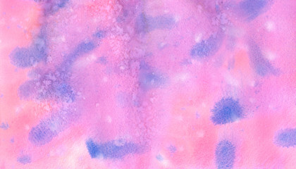 Fototapeta na wymiar Watercolor abstract background rose color with splashes of blue, paint streaks on watercolor paper with texture, wallpaper