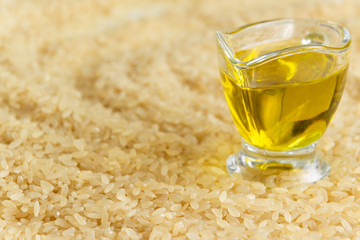 Biological rice oil, healthy eating ingredient, vegan and vegetarian food.