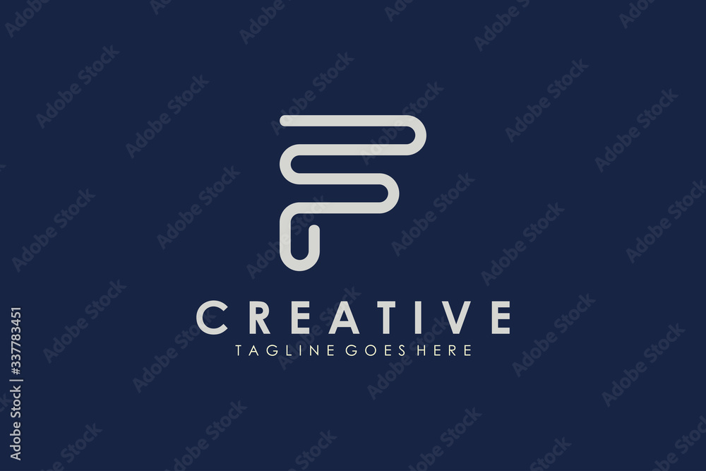 Poster initial letter f logo. rounded outline style isolated on blue background. flat vector logo design te