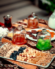 preserves dried fruits and nuts with pistachios on the table