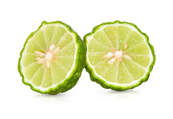 Fototapeta na wymiar Bergamot fruit with cut in half isolated on white background. Clipping path.