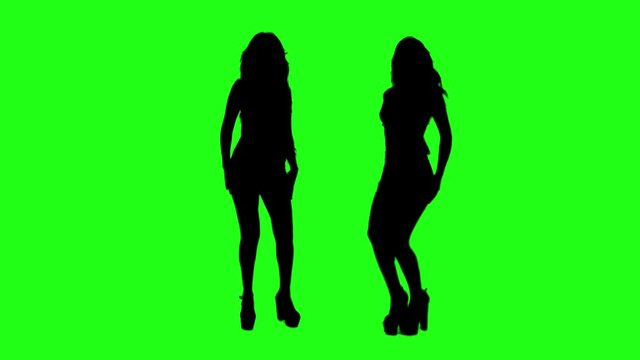 A sexy woman girl dancing silhouette on a green screen chroma key background 4K 60Fps pre-keyed footage charming female dancing sensually group of friends celebrating new years eve party having fun