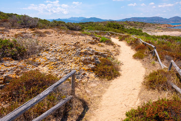 Panoramic view of Spalmatore di Terra peninsula of Marine Protected Area natural reserve with...