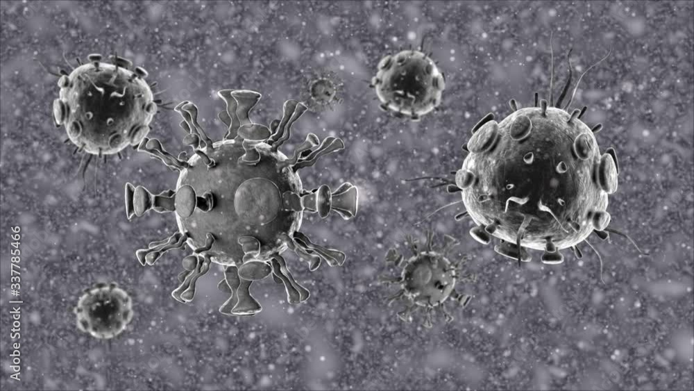 Aufkleber monochrome 3d animation of a medical background and several viruses in motion. the idea of a threat 