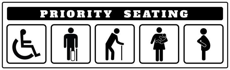 priority seating icons for Sticker, Disable, passenger elderly, passenger, pregnant,old man, woman with infant