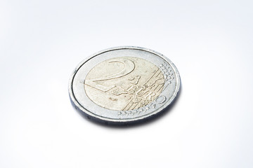 two euro coin tilted view