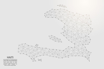 A map of Haiti consisting of 3D triangles, lines, points, and connections. Vector illustration of the EPS 10.