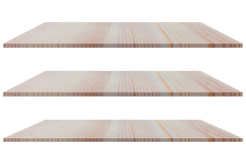 Wooden shelves isolated on white background and clipping path.