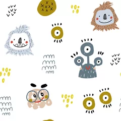 Wall murals Monsters Childish seamless pattern with creative monsters. Funny monsters vector background. Perfect for kids apparel, textile, fabric.