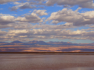 Tebinquinche Lagoon, mountains and clouds, Atacama Desert, San Pedro de Atacama, Chile