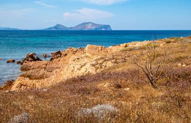 Marine Protected Area natural reserve with seashore rocks of Isola Tavolara island on Tyrrhenian...