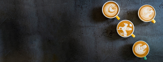 wallpaper with cups of coffee on a dark background
