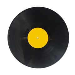 black vinyl record with yellow center