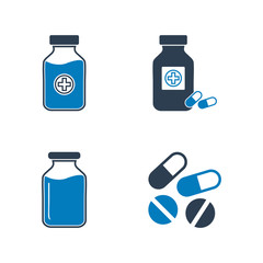 Medicine icons with capsule, vaccine, pill sign. Editable Vector EPS Symbol Illustration.