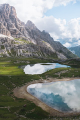 Naklejka na ściany i meble Beautiful lakes in the Dolomites.
