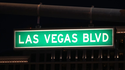 Street sign Las Vegas Boulevard by night - USA 2017