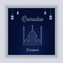 Ramadan Kareem Elegant Social Media Post Design With Lighting Effect & Blue Color Template Vector