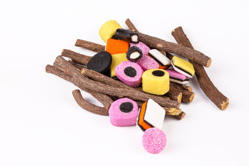 Liquorice allsorts fondant and licorice sweets or candy studio isolated