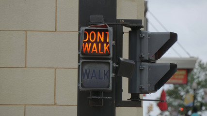 Walk - Dont Walk old traffic lights in Tulsa Downtown - USA 2017