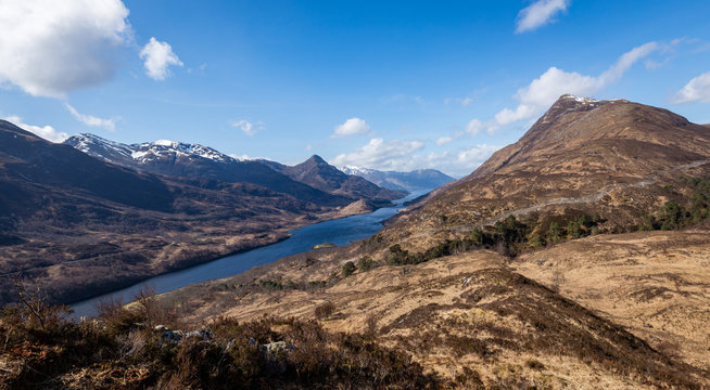the view over kinlochleven and loch leven in the argyll region of the highlands of scotland during spring shot from the mountains surrounding kinlochleven near the west highland way