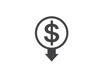 Money crisis icon vector, Dollar rate decrease vector line icon. Money symbol with down arrow. Lower cost icon. Business lost crisis decrease vector illustration. money crisis due to coronavirus 