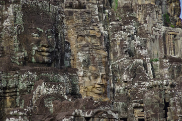 Face stone of ancient Bayon Temple in Angkor Wat, Siem Reap, Cambodia