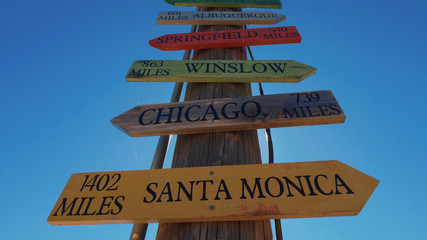 Direction signs to famous cities at Route 66 - USA 2017