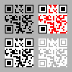 QR code icon. Set of QR-CODE symbols. The concept of encode, matrix, eCommerce, software, access, marketing, scanning. Vector