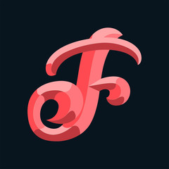 Initial or drop cap letter F concept. Decoration of book text. Isolated 3D vector illustration on dark background