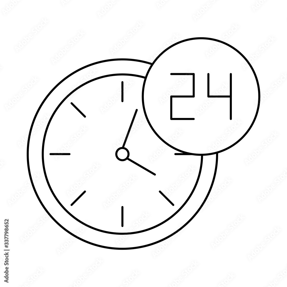 Poster wall clock with symbol open around the clock, line style icon