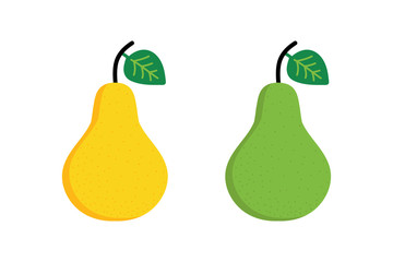 Couple of fresh pears, yellow and green, vector cartoon icons, illustration.
