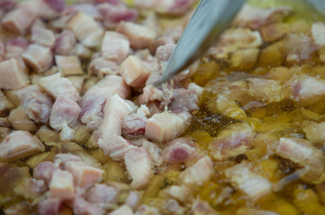 thai food fried pork cooking