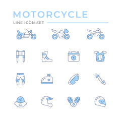 Set of motorcycle related color line icons