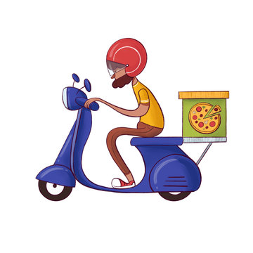 Fast and free delivery by scooter. Online delivery service, online order tracking, delivery home and office. Digital illustration