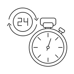 open around the clock, 24 hours , line style icon