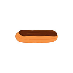 Isolated eclair vector illustration. Tasty dessert. Bread baked food. Bakery shop, pastry. illustration in flat style