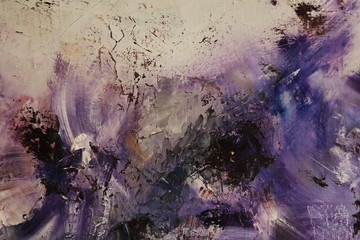 Purple black and white oil painting with flakes. Drops, lines, arrows, flowers close up. Horizontal and vertical photos. Background