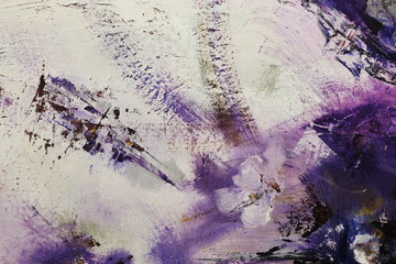 Purple black and white oil painting with flakes. Drops, lines, arrows, flowers close up. Horizontal and vertical photos. Background