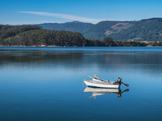 Boat in the estuary of Ortigueira, Rias Altas, Galicia, Spain