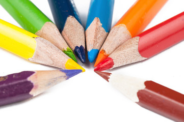 Colour pencils isolated on white background.Copy space