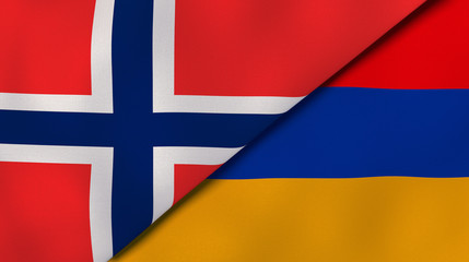 Obraz premium The flags of Norway and Armenia. News, reportage, business background. 3d illustration