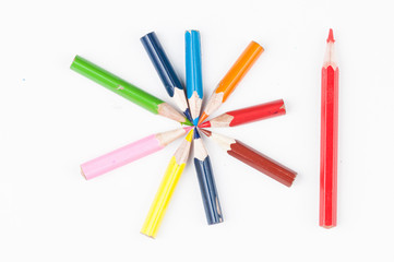 Colour pencils isolated on white background.Copy space