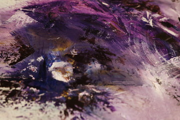 Fototapeta na wymiar Purple black and white oil painting with flakes. Drops, lines, arrows, flowers close up. Horizontal and vertical photos. Background