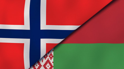 The flags of Norway and Belarus. News, reportage, business background. 3d illustration