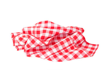 Red checkered tablecloth isolated on white background