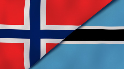 Obraz premium The flags of Norway and Botswana. News, reportage, business background. 3d illustration