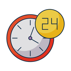 wall clock with symbol open around the clock, 24 hours on white background