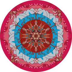Mandala. Oriental pink and blue floral pattern, vector illustration. Relaxation concept